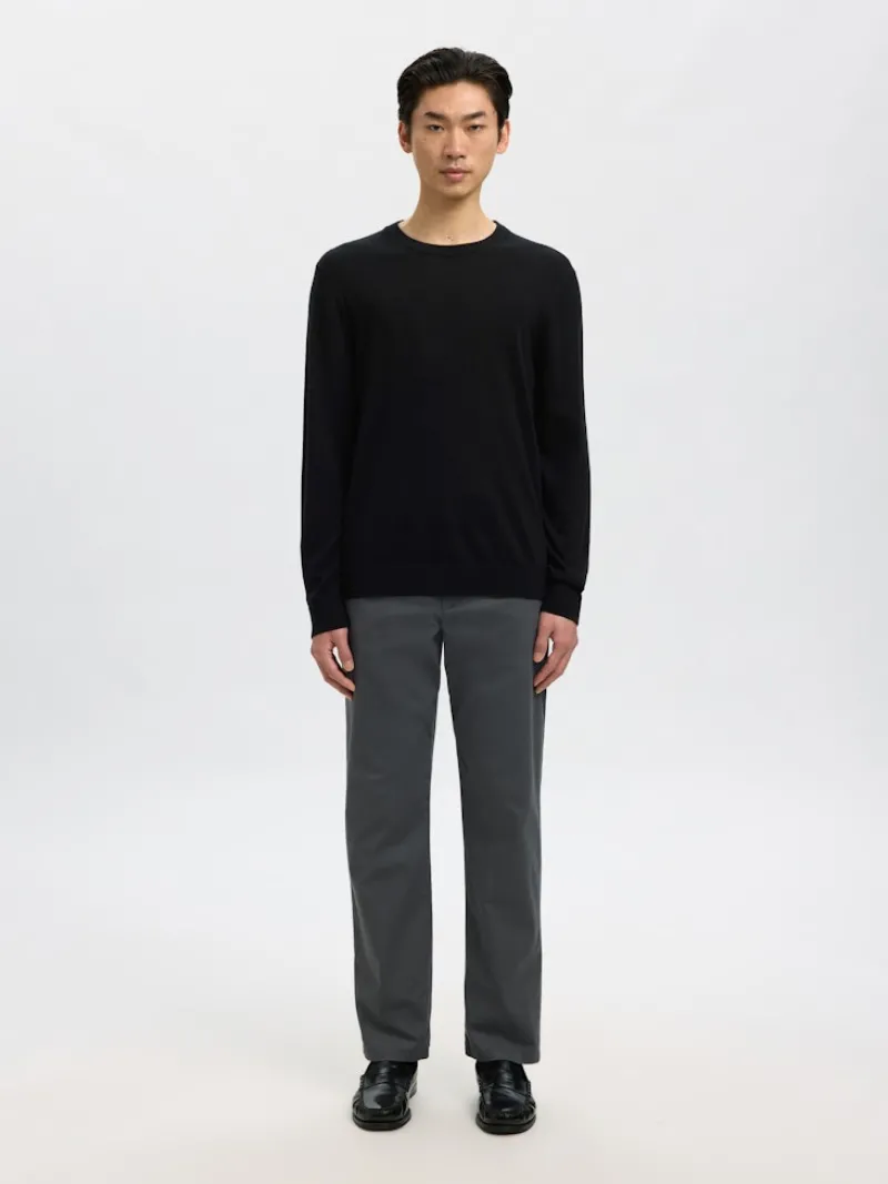 Selected Pullover & Sweatshirts*SLHTRAY LS KNIT MERINO CREW NECK NOOS Black