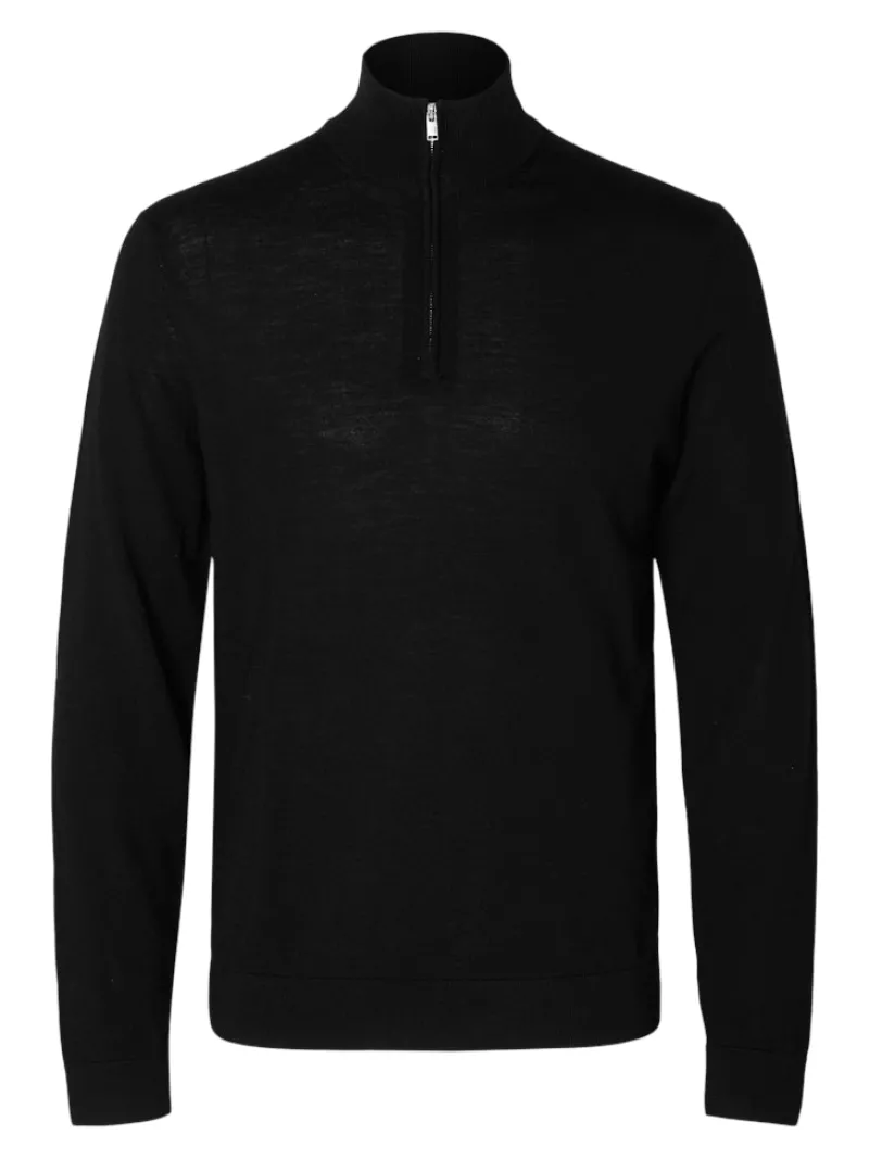 Selected Pullover & Sweatshirts*SLHTRAY LS KNIT MERINO HALF ZIP NOOS Black