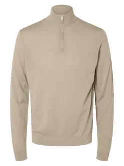 Selected Pullover & Sweatshirts*SLHTRAY LS KNIT MERINO HALF ZIP NOOS Kelp