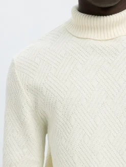 Selected Pullover & Sweatshirts*SLHTREVOR LS KNIT STRUCTURE ROLL NECK egret