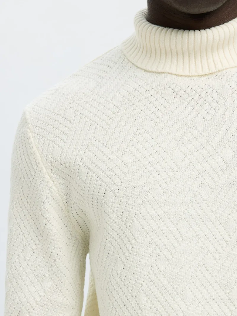 Selected Pullover & Sweatshirts*SLHTREVOR LS KNIT STRUCTURE ROLL NECK egret