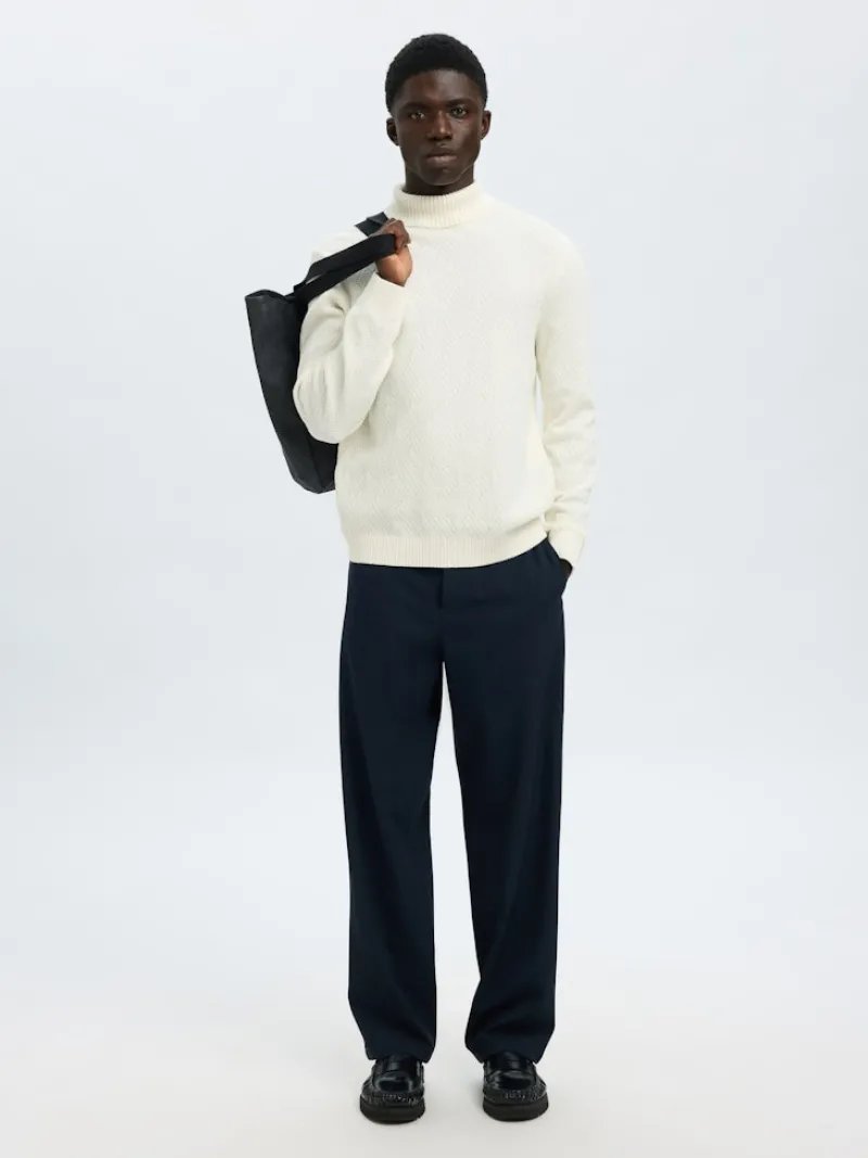 Selected Pullover & Sweatshirts*SLHTREVOR LS KNIT STRUCTURE ROLL NECK egret