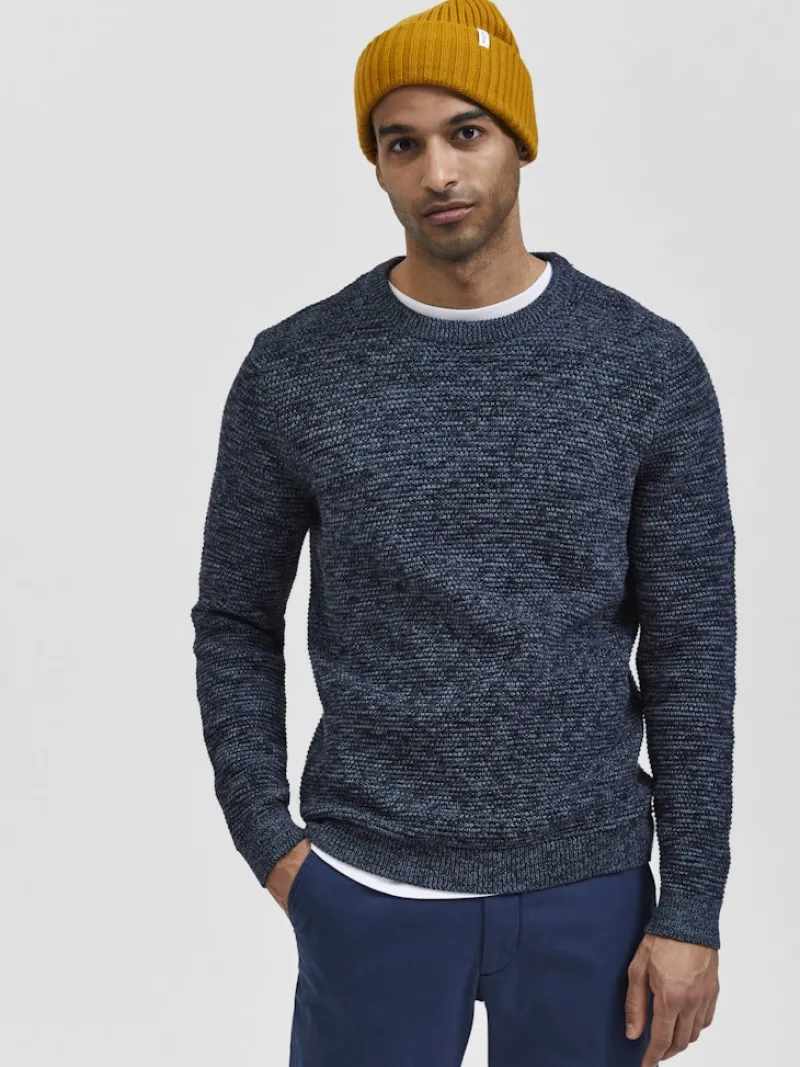 Selected Pullover & Sweatshirts*SLHVINCE LS KNIT BUBBLE CREW NECK NOOS Dark Sapphire