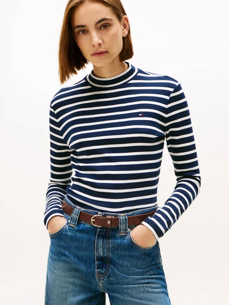 Tommy Hilfiger Shirts*SLIM CODY MOCK-NK LS dark night navy- ecru stp