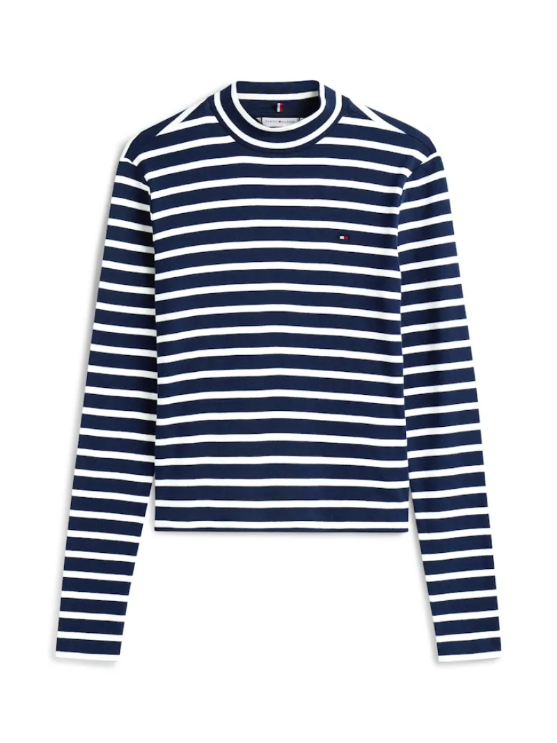 Tommy Hilfiger Shirts*SLIM CODY MOCK-NK LS dark night navy- ecru stp