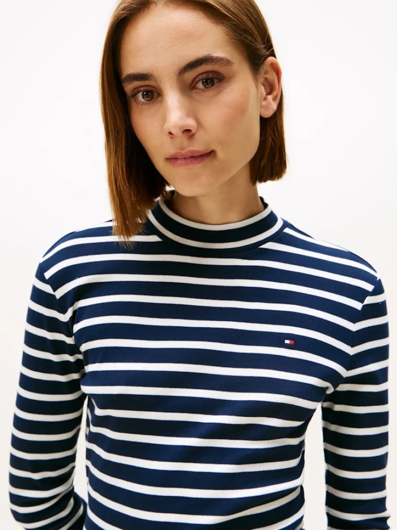 Tommy Hilfiger Shirts*SLIM CODY MOCK-NK LS dark night navy- ecru stp