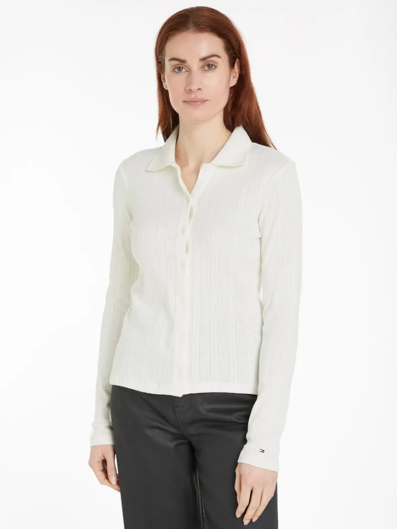 Tommy Hilfiger Blusen*SLIM POINTELLE BTN DWN LS ancient white
