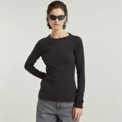 G-star Raw Shirts*Slim rib keyhole r t ls wmn dk black
