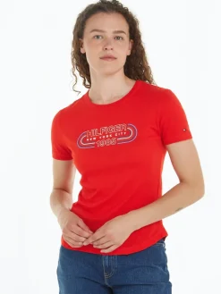 Tommy Hilfiger Shirts*SLIM TRACK HILFIGER C-NK SS fierce red