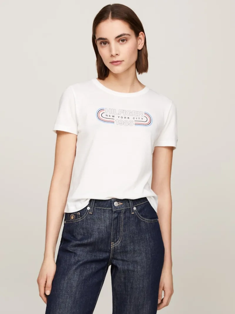 Tommy Hilfiger Shirts*SLIM TRACK HILFIGER C-NK SS ecru