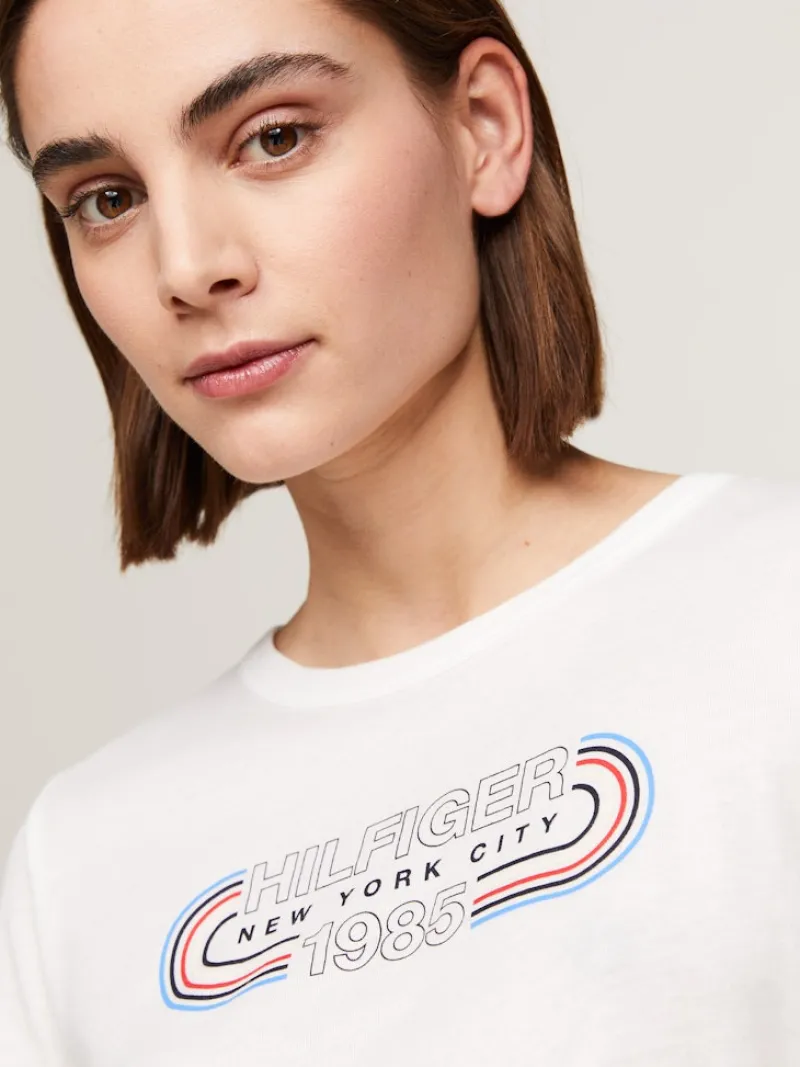 Tommy Hilfiger Shirts*SLIM TRACK HILFIGER C-NK SS ecru