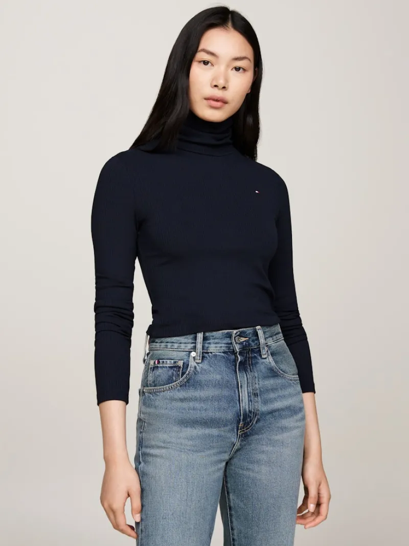 Tommy Hilfiger Shirts*SLIM 5X2 RIB ROLL-NK LS desert sky