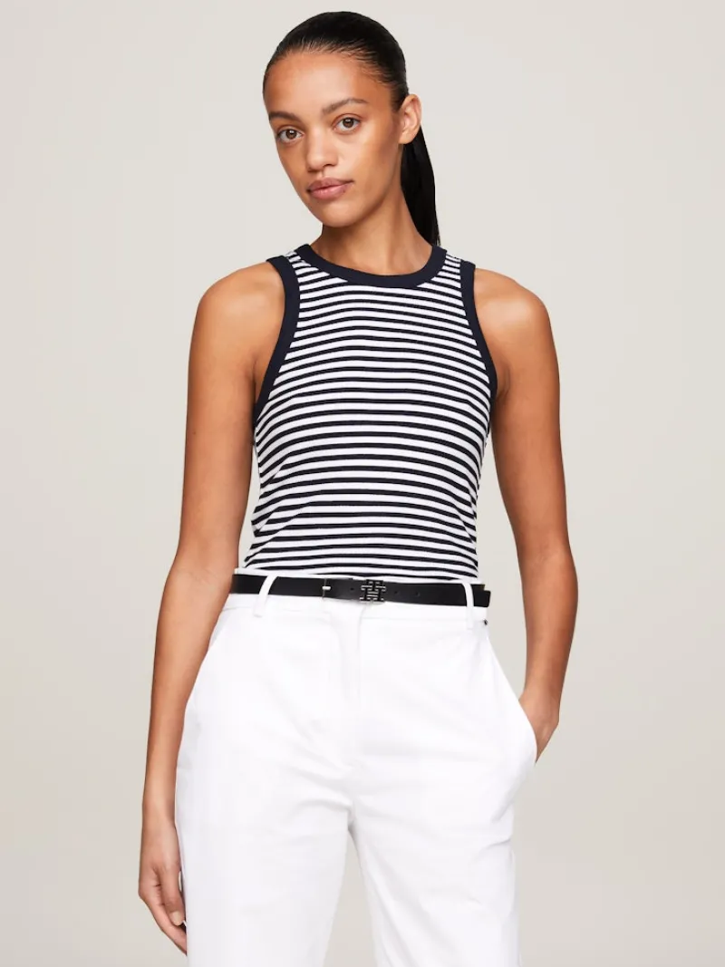Tommy Hilfiger Shirts*SLIM 5X2 STR RIB TANK TOP NS mini stp desert sky- white