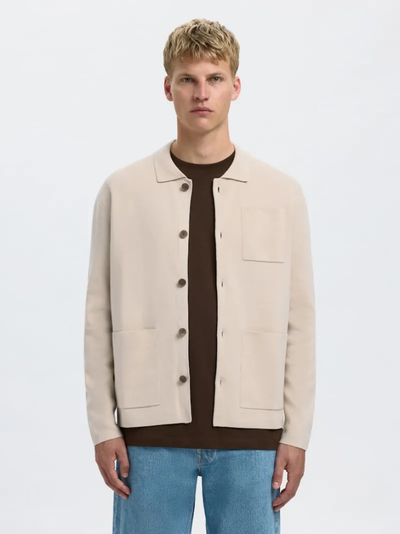 Selected Pullover & Sweatshirts*SLMMIKE LIGHT POLO CARDIGAN NOOS oatmeal