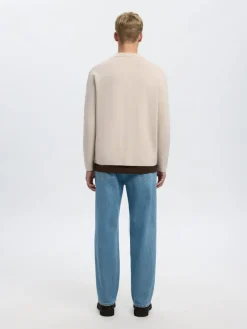 Selected Pullover & Sweatshirts*SLMMIKE LIGHT POLO CARDIGAN NOOS oatmeal