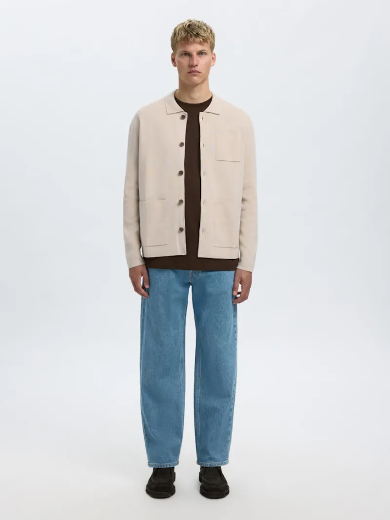 Selected Pullover & Sweatshirts*SLMMIKE LIGHT POLO CARDIGAN NOOS oatmeal