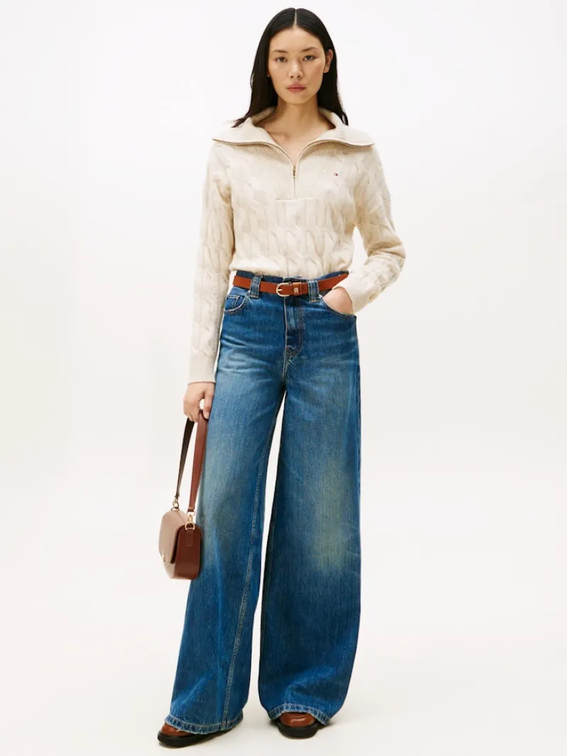 Tommy Hilfiger Pullover & Sweatshirts*SOFT WOOL CABLE 1/2 ZIP LS SWT heather oatmilk