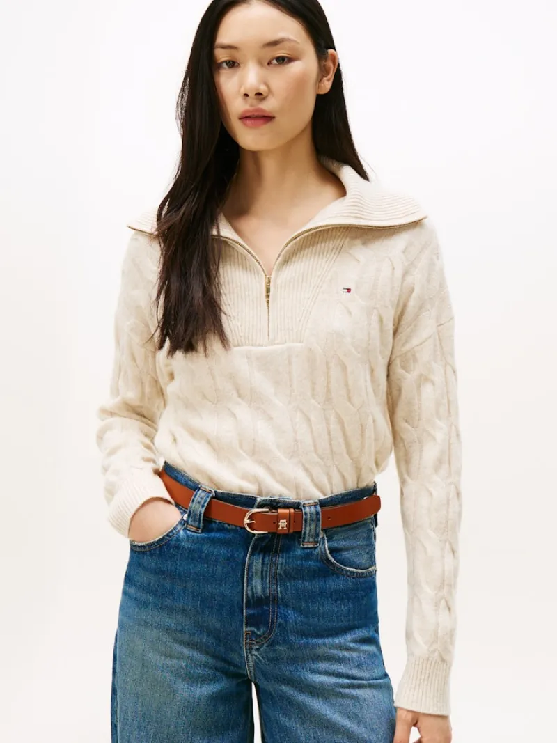 Tommy Hilfiger Pullover & Sweatshirts*SOFT WOOL CABLE 1/2 ZIP LS SWT heather oatmilk