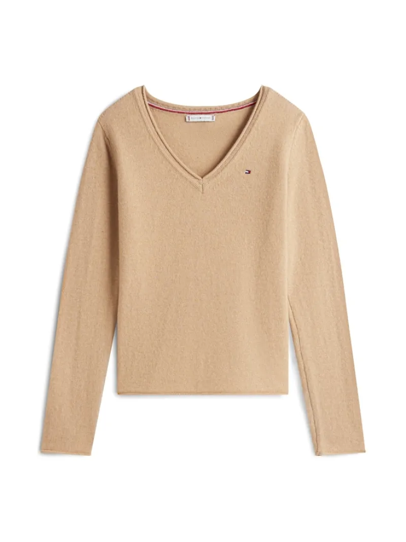 Tommy Hilfiger Pullover & Sweatshirts*SOFT WOOL V-NK LS SWEATER safari canvas heather