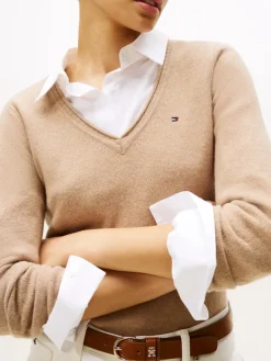 Tommy Hilfiger Pullover & Sweatshirts*SOFT WOOL V-NK LS SWEATER safari canvas heather