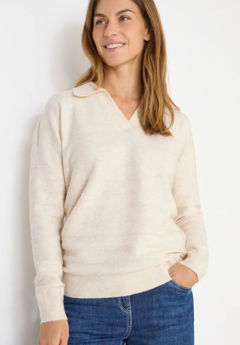 Cecil Pullover & Sweatshirts*Softer Strukturpullover oat milk beige melange