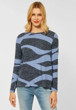 Street One Pullover & Sweatshirts*Softes Printshirt cozy blue melange