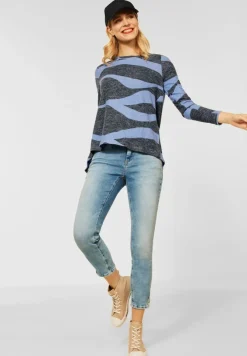 Street One Pullover & Sweatshirts*Softes Printshirt cozy blue melange