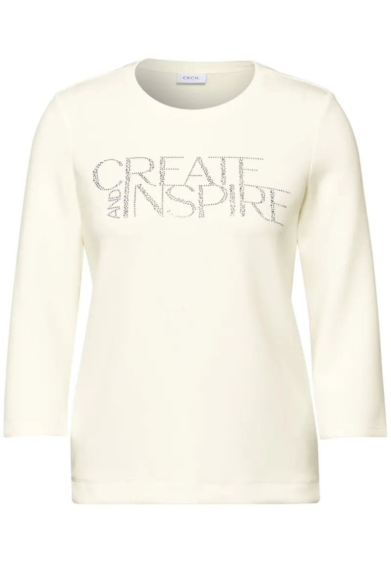 Cecil Pullover & Sweatshirts*Softes Shirt mit Wording vanilla white