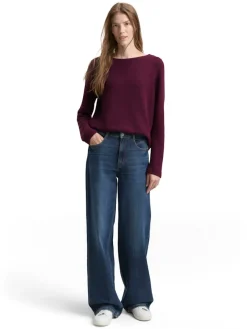 Tom Tailor Pullover & Sweatshirts*Soft-Touch Sweatshirt mit Knopf-Details dark red mélange