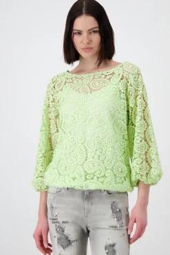 Monari Pullover & Sweatshirts*Spitzenshirt mit U Boot Ausschnitt pastell green