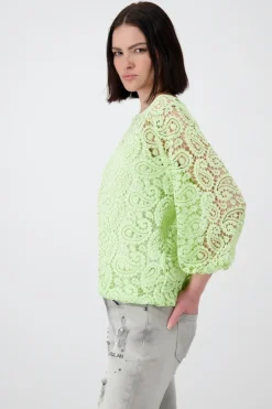 Monari Pullover & Sweatshirts*Spitzenshirt mit U Boot Ausschnitt pastell green