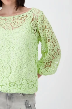 Monari Pullover & Sweatshirts*Spitzenshirt mit U Boot Ausschnitt pastell green