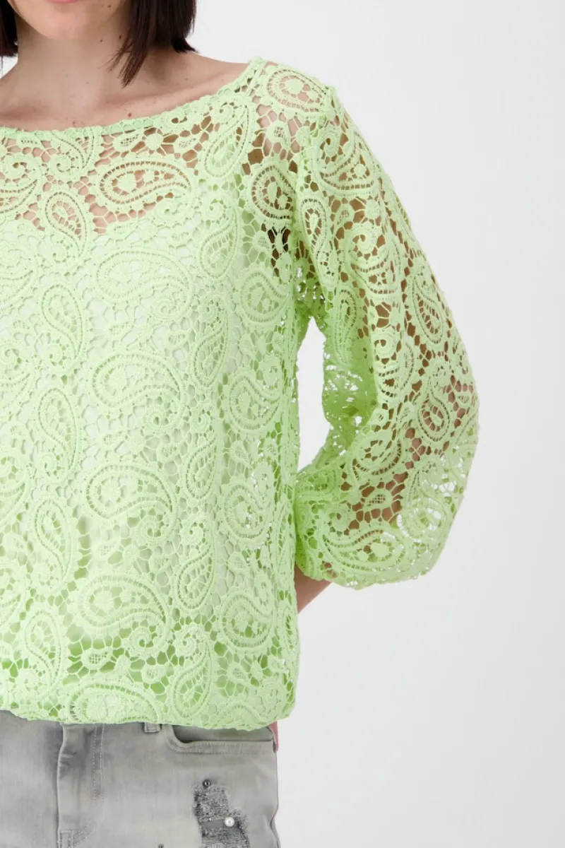 Monari Pullover & Sweatshirts*Spitzenshirt mit U Boot Ausschnitt pastell green