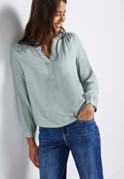 Street One Blusen*Split Neck Melange Tunika nile blue mel.