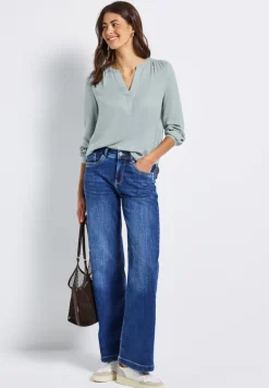 Street One Blusen*Split Neck Melange Tunika nile blue mel.