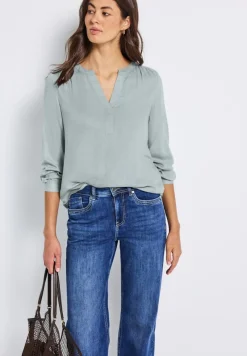 Street One Blusen*Split Neck Melange Tunika nile blue mel.