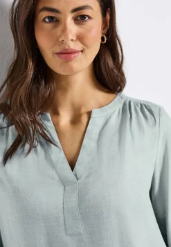 Street One Blusen*Split Neck Melange Tunika nile blue mel.