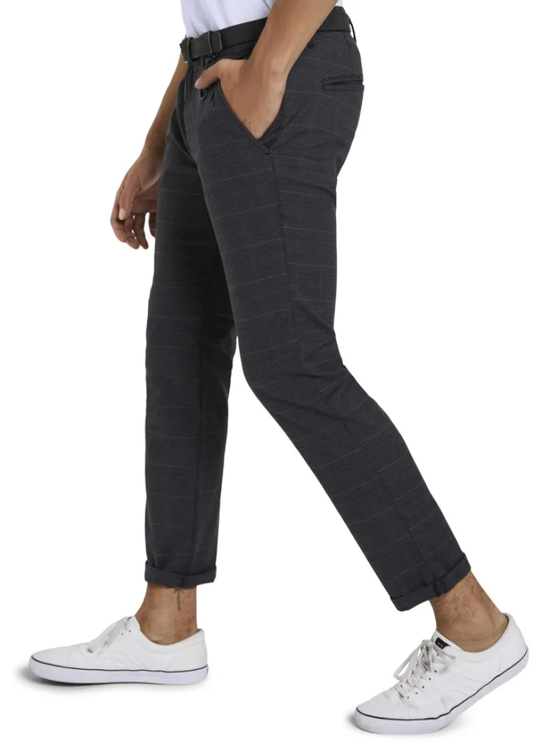 Tom Tailor Denim Hosen*Straight Fit Chino Hose mit Gürtel grey brown check yarn dye