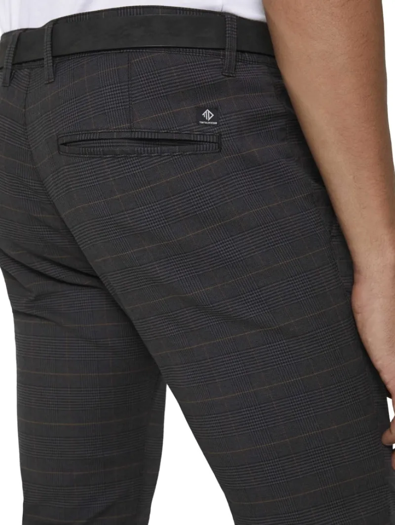 Tom Tailor Denim Hosen*Straight Fit Chino Hose mit Gürtel grey brown check yarn dye