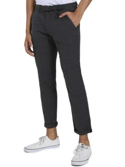 Tom Tailor Denim Hosen*Straight Fit Chino Hose mit Gürtel grey brown check yarn dye