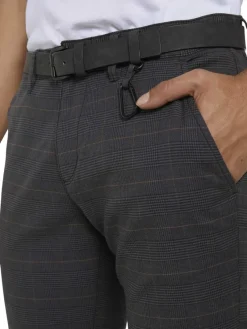 Tom Tailor Denim Hosen*Straight Fit Chino Hose mit Gürtel grey brown check yarn dye