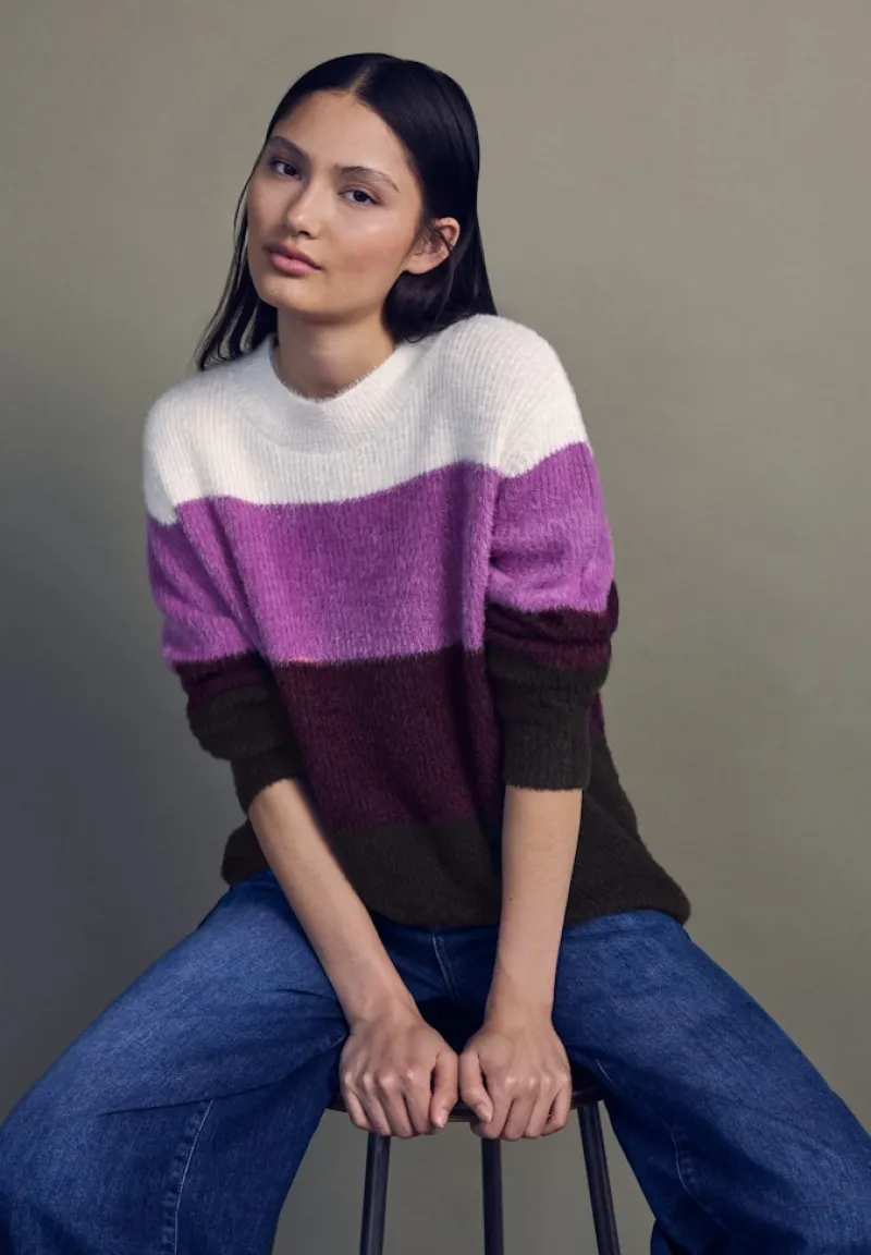 STREET ONE STUDIO Pullover & Sweatshirts*Streifen Federgarnpullover soft beige