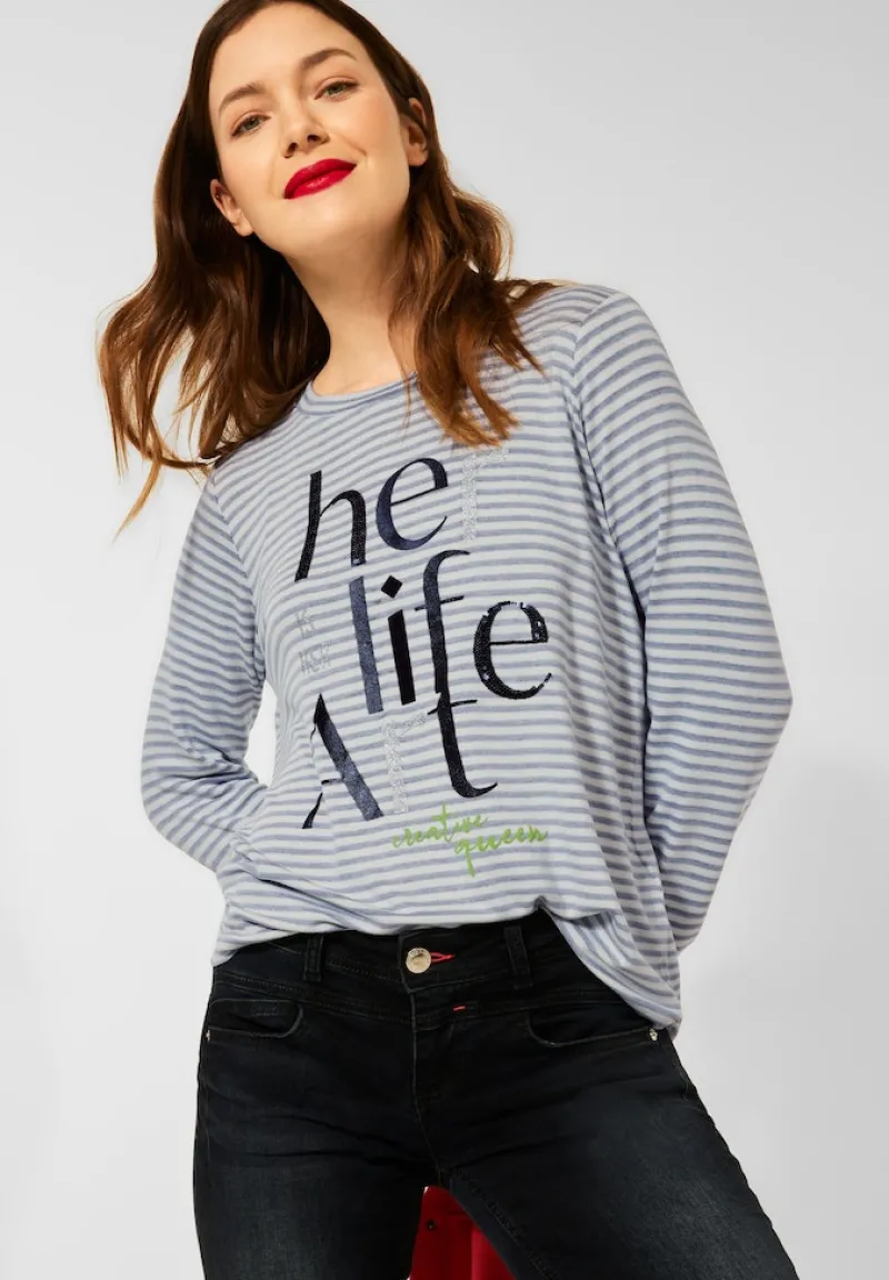 Street One Shirts*Streifen Shirt mit Wording dark vintage blue