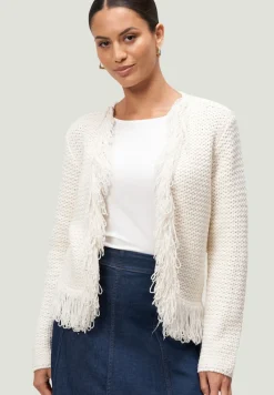 Zero Pullover & Sweatshirts*Strickjacke mit Fransen creamwhite