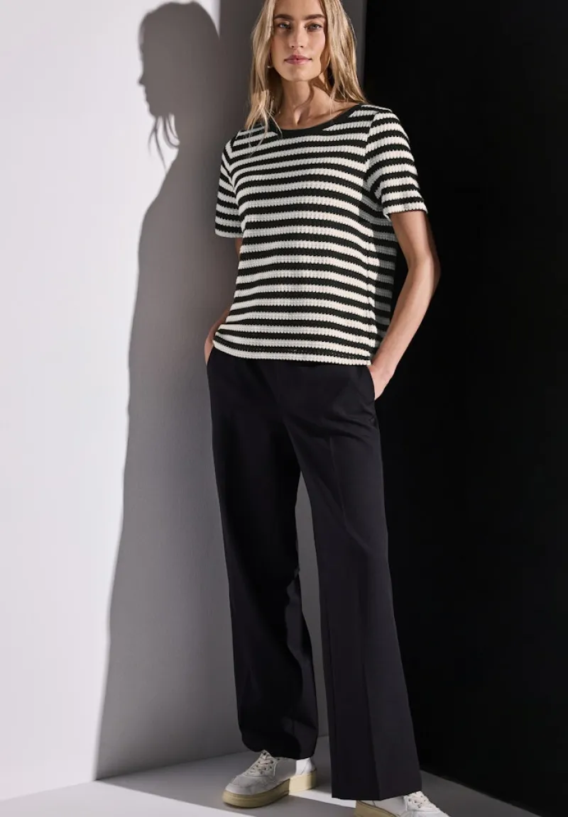 Street One Shirts*Strick-Look Streifenshirt Black