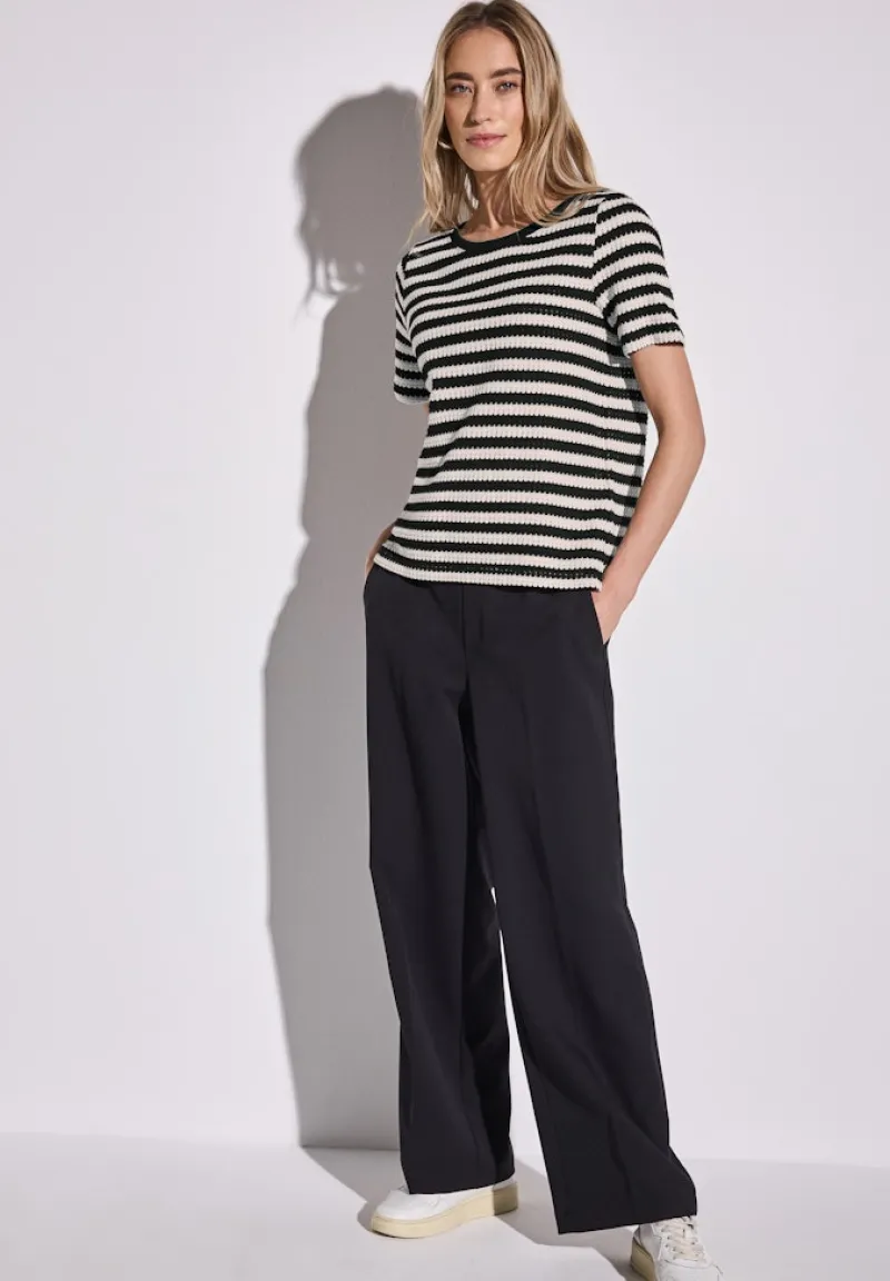 Street One Shirts*Strick-Look Streifenshirt Black