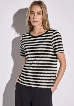 Street One Shirts*Strick-Look Streifenshirt Black