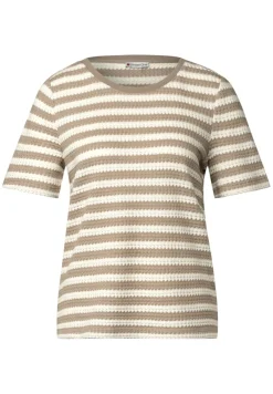 Street One Shirts*Strick-Look Streifenshirt safari beige