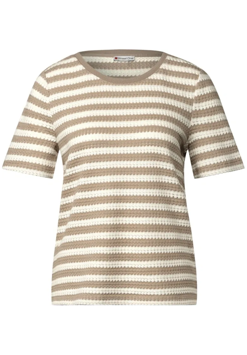 Street One Shirts*Strick-Look Streifenshirt safari beige