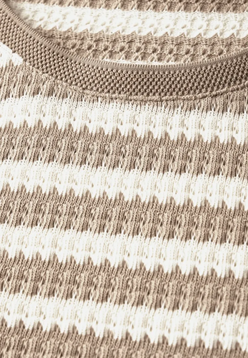 Street One Shirts*Strick-Look Streifenshirt safari beige